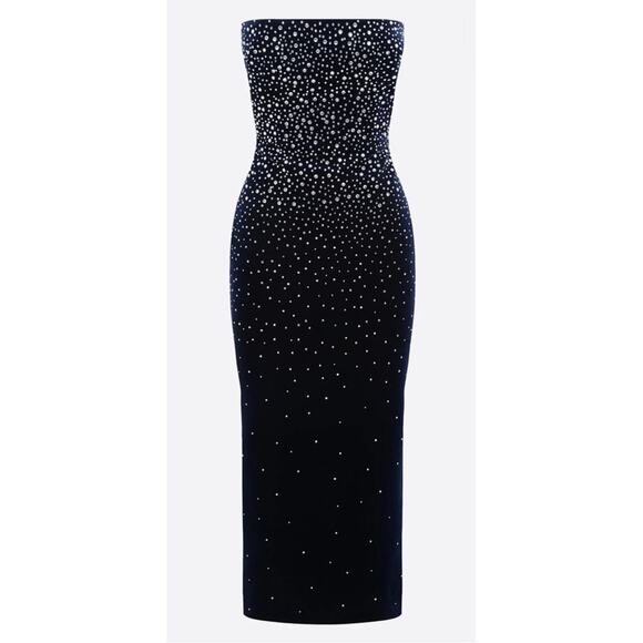 Alex Perry Strapless Crystal Embellished Velvet Black Midi Dress Size 6 - Picture 2 of 9